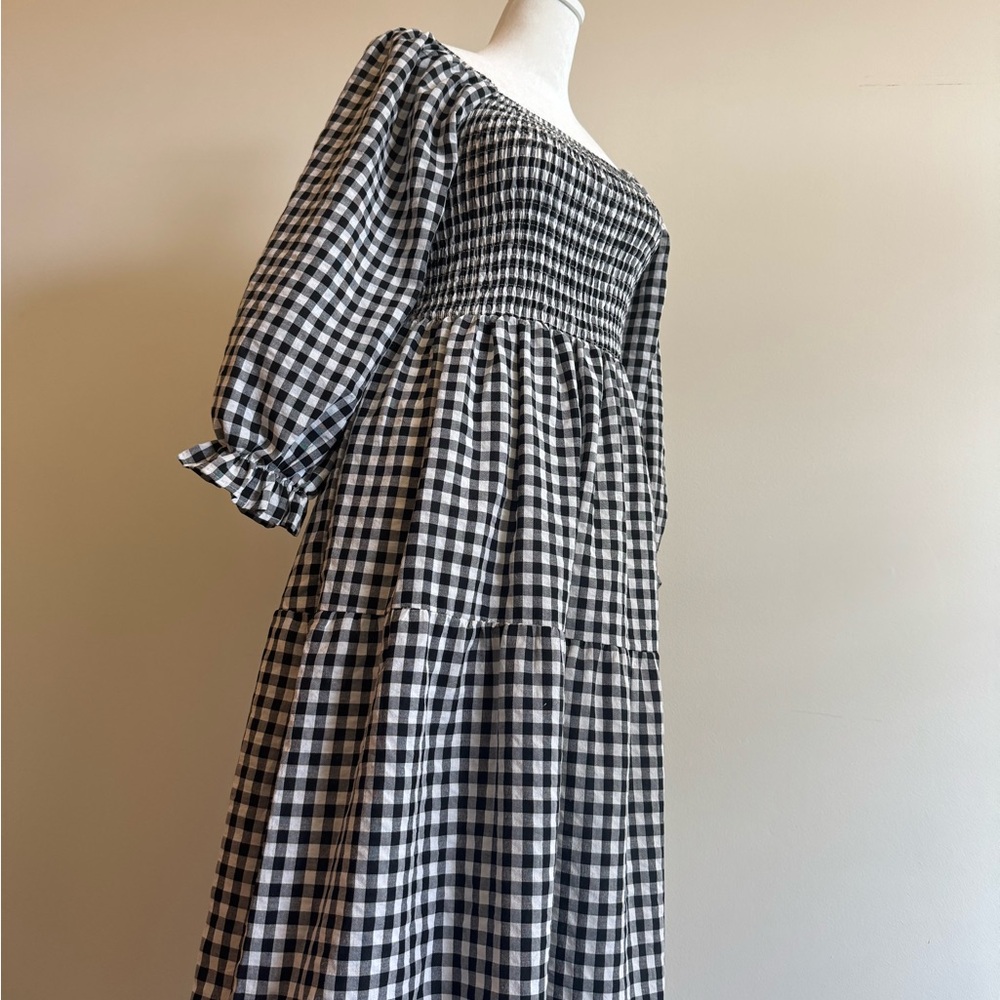 Black and White Gingham Smocked Sundress with Puff Sleeves - Size Medium - Picture 12 of 15